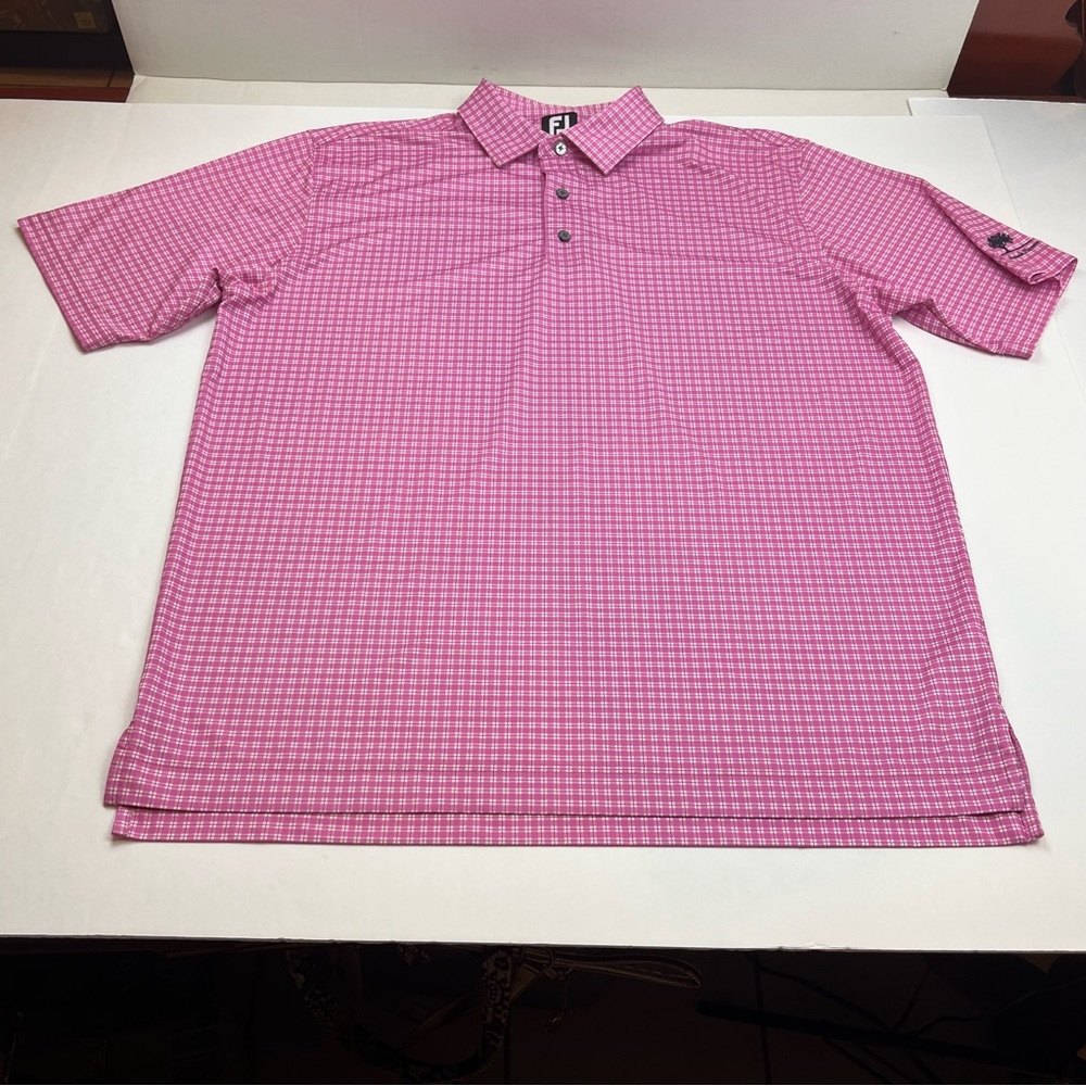 Footjoy‎ Check Plaid Mens Size XL Pink Golf Polo Meadowbrook Farms Short Sleeve